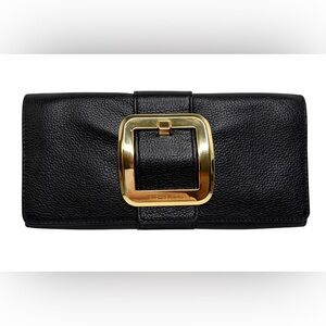 Michael Kors Black Leather Buckle Clutch Gold Hardware Envelope